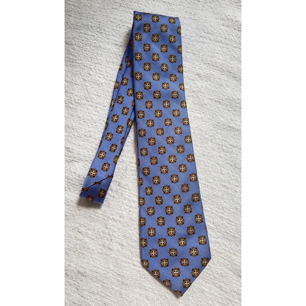 Robert Talbott Blue Yellow Geometric Medallion Neck Tie Business Formal 59.5"